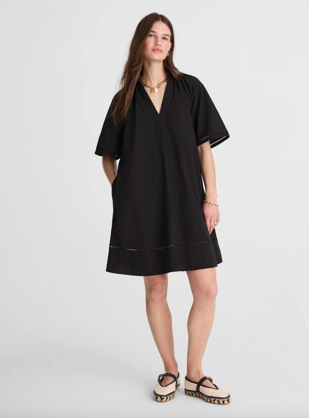 Madewell Poplin Splitneck Mini Shirtdress Minimalist Relaxed Jet Black Small NWT